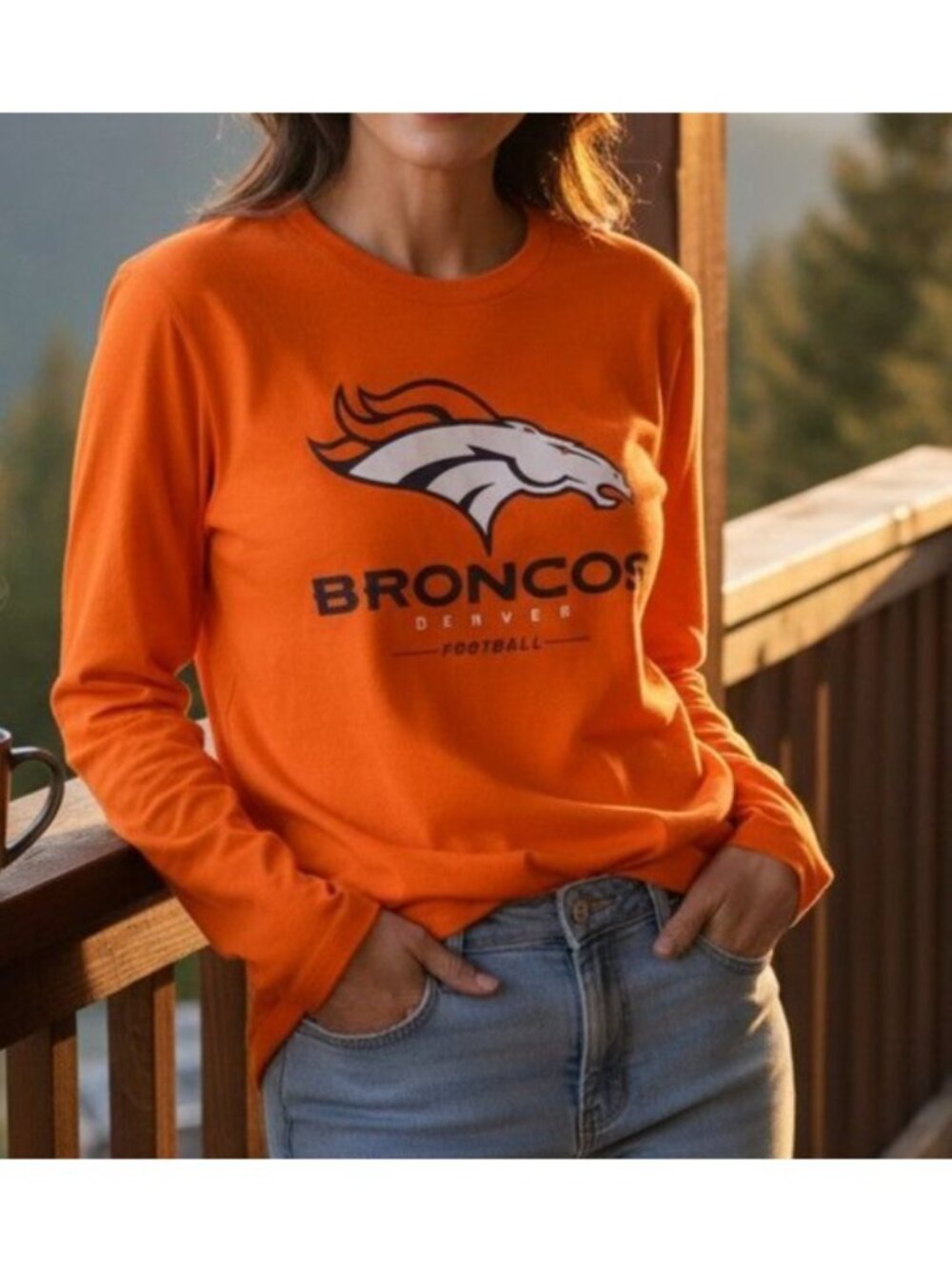 Womens Denver Broncos Long Sleeve T-shirt NFL Pro Line Size Small Orange Crush
